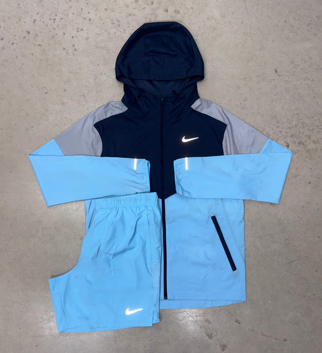 Nike Aquarius Blue Windrunner Jacket x Challenger Shorts Set