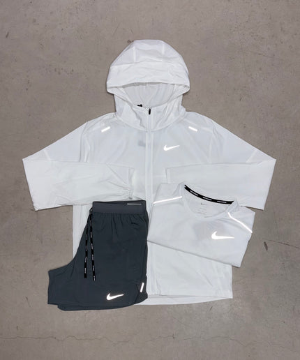 Nike Ice White Windrunner Jacket x Grey Flex Stride Shorts Tracksuit