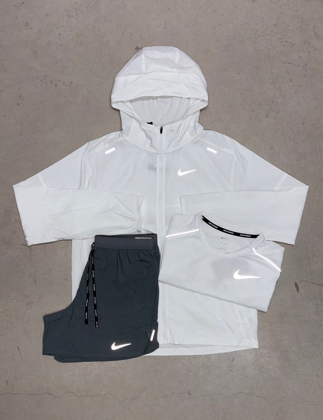 Nike Ice White Windrunner Jacket x Grey Flex Stride Shorts Tracksuit