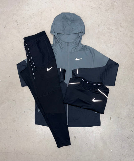 Nike Black/Grey Windrunner Jacket x Phenom Elite x Black Miler T-Shirt Bundle
