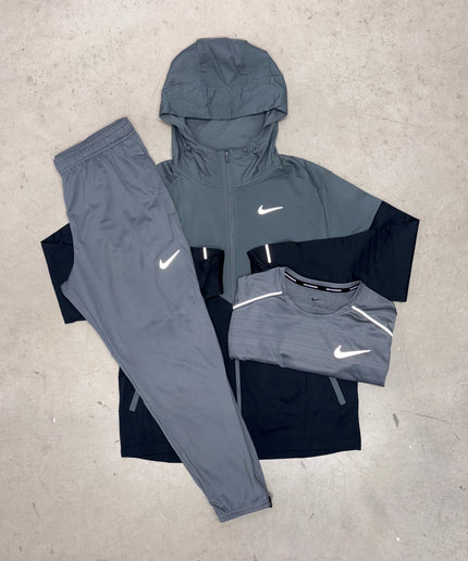 Nike Black/Grey Windrunner Jacket x Grey Challenger x Grey Miler T-Shirt Bundle