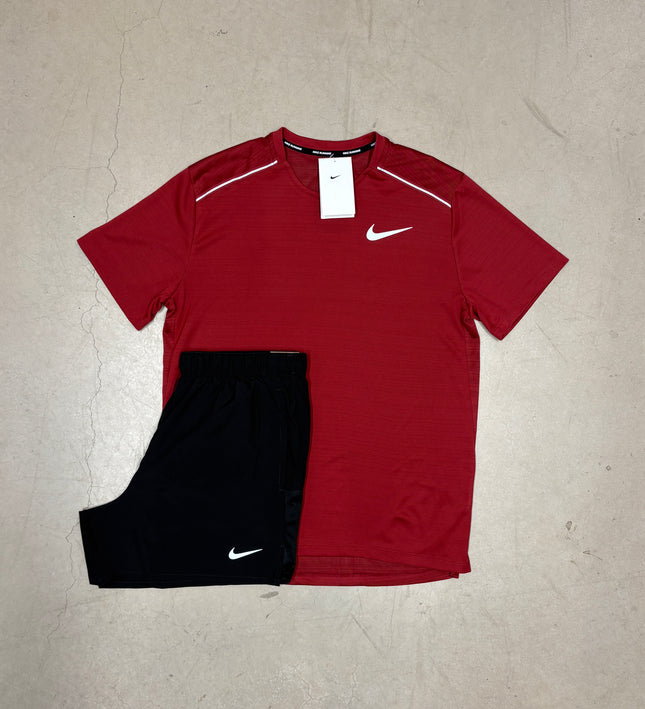 Nike Red/Burgundy Miler x Black Challenger Shorts Set