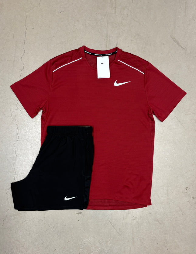 Nike Red/Burgundy Miler x Black Challenger Shorts Set