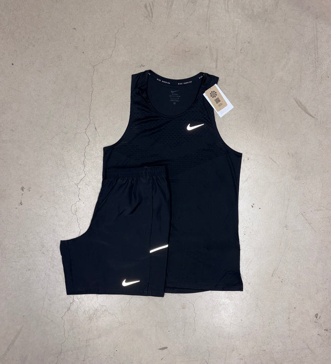 Nike Black Stride Vest x Black Miler Shorts Full Set