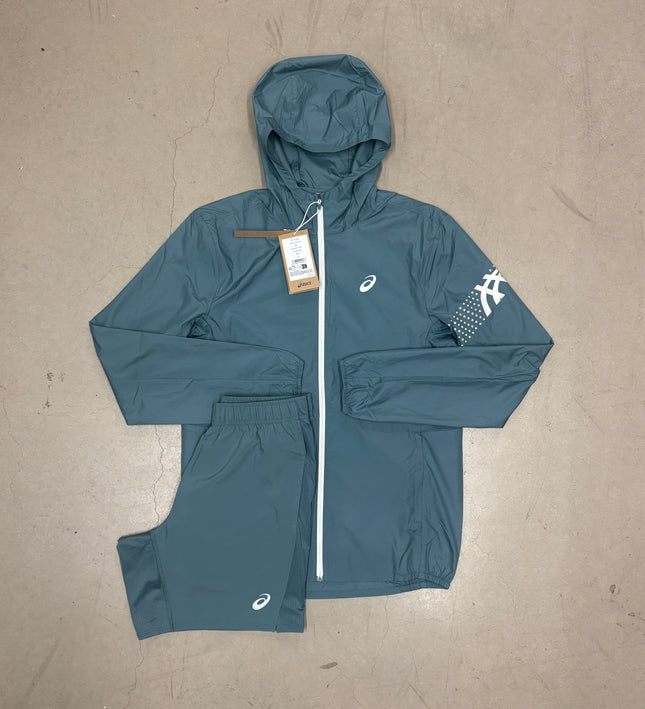 ASICS Foggy Teal Icon SS Jacket x Icon Shorts Matching Set