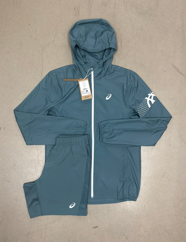 ASICS Foggy Teal Icon SS Jacket x Icon Shorts Matching Set