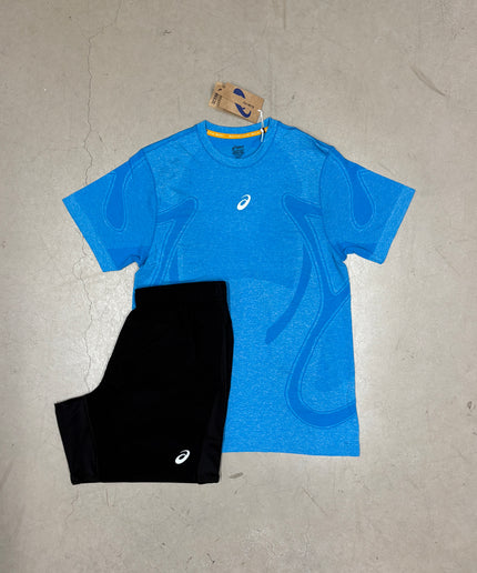 ASICS Aegean Blue Seamless Tee x ASICS Black Core Shorts