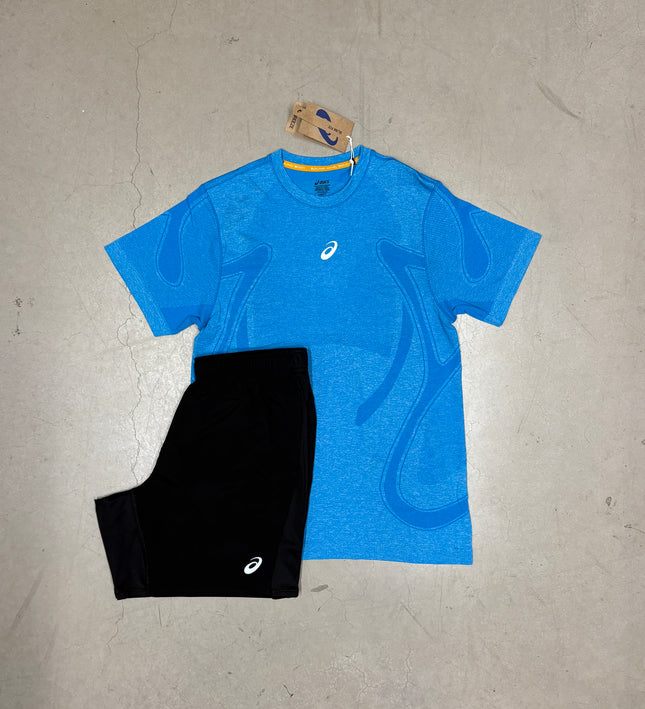 ASICS Aegean Blue Seamless Tee x ASICS Black Core Shorts