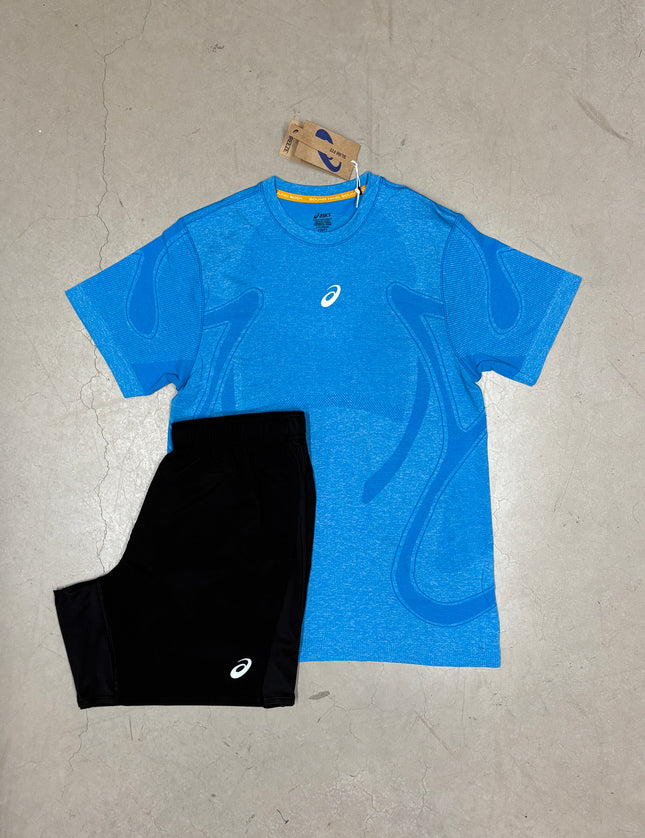 ASICS Aegean Blue Seamless Tee x ASICS Black Core Shorts