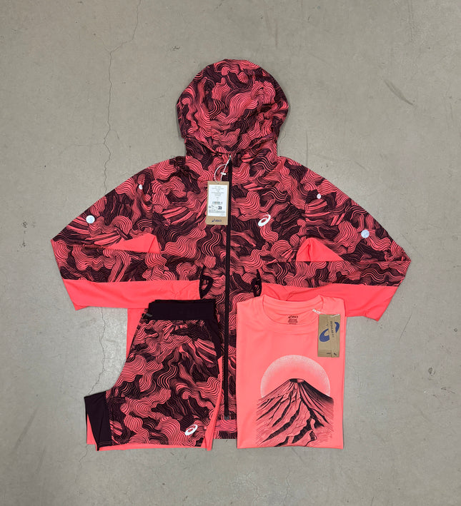 ASICS Hot Red Fujitrail Windrunner x 5" Shorts Full Bundle
