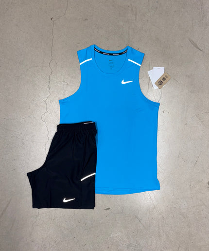 Nike Current Blue Dri-Fit Miler Vest x Black Miler 7" Shorts