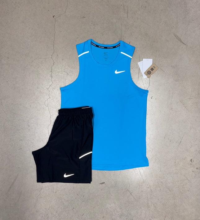 Nike Current Blue Dri-Fit Miler Vest x Black Miler 7" Shorts