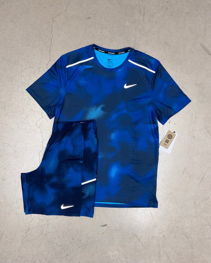 Nike Multi-Blue All Over Print Tee x Matching 7" Shorts