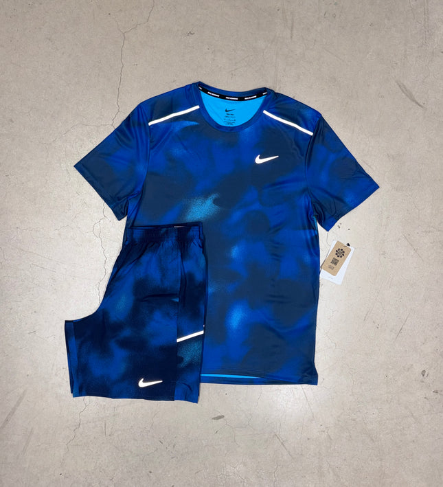 Nike Multi-Blue All Over Print Tee x Matching 7" Shorts