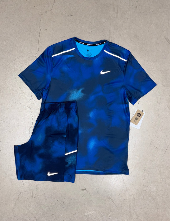 Nike Multi-Blue All Over Print Tee x Matching 7" Shorts
