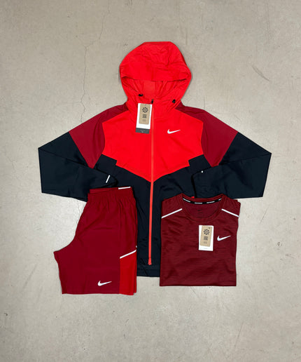 Nike Red/Black Windrunner Jacket Full 3-Piece x 7" Shorts Bundle