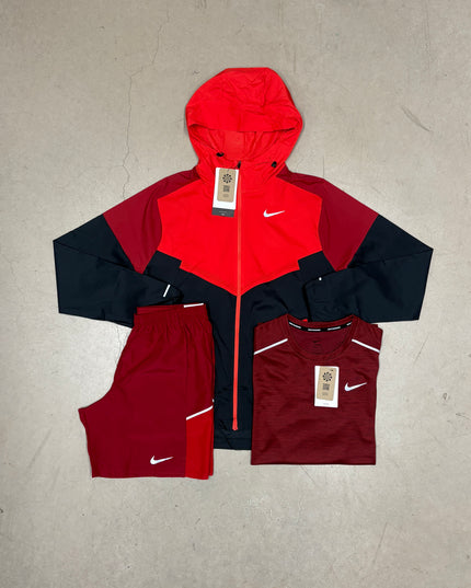 Nike Red/Black Windrunner Jacket Full 3-Piece x 7" Shorts Bundle