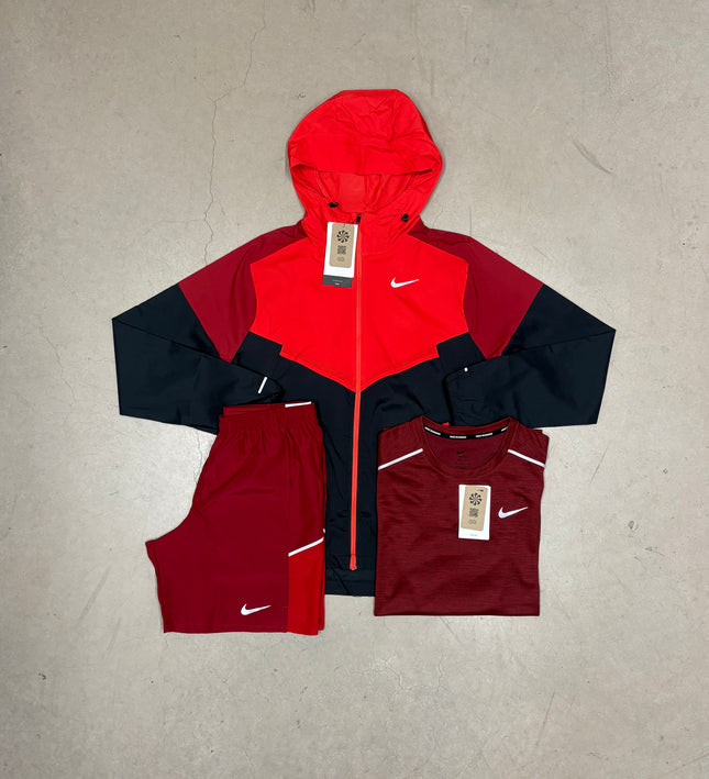 Nike Red/Black Windrunner Jacket Full 3-Piece x 7" Shorts Bundle