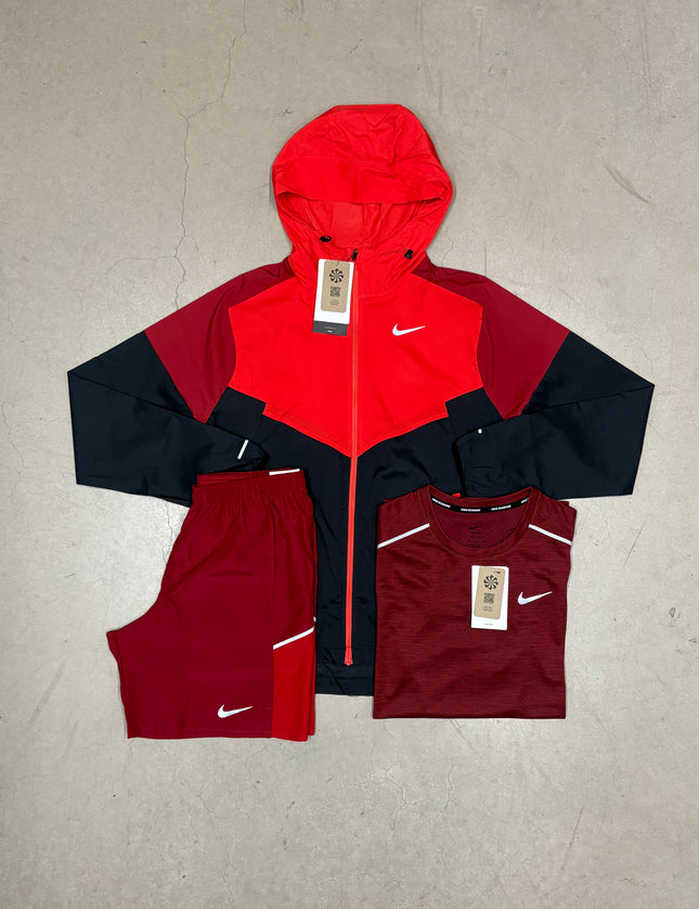 Nike Red/Black Windrunner Jacket Full 3-Piece x 7" Shorts Bundle