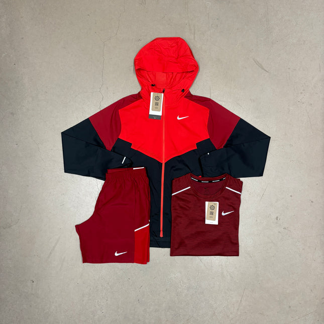 Nike Red/Black Windrunner Jacket Full 3-Piece x 7" Shorts Bundle