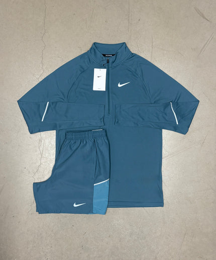 Nike Slate Blue Therma-Fit Running Q-Zip x Matching 7" Slate Blue Challenger Shorts