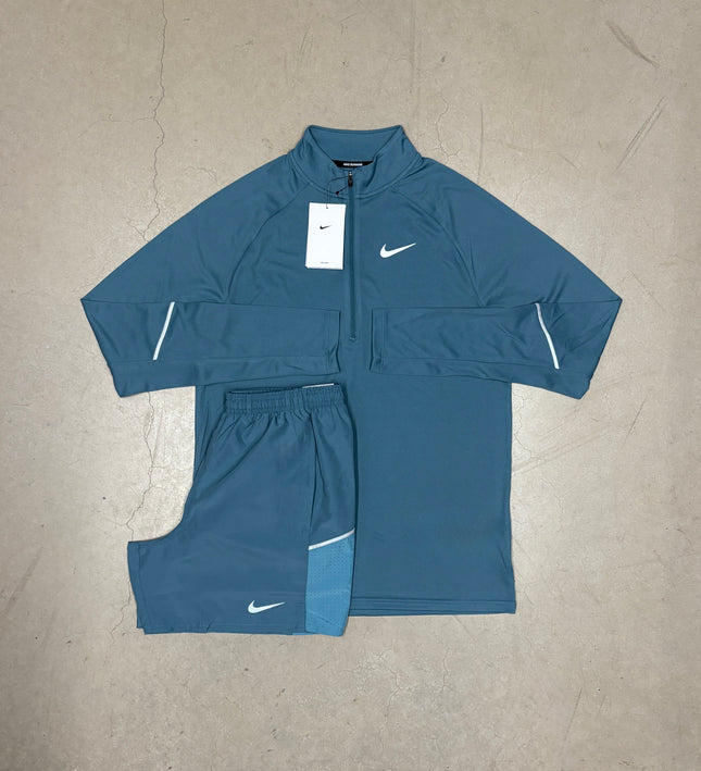 Nike Slate Blue Therma-Fit Running Q-Zip x Matching 7" Slate Blue Challenger Shorts
