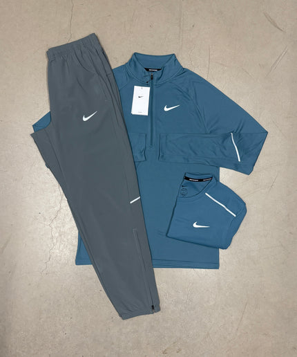 Nike Slate Blue Therma-Fit Running Matching Full Bundle x Nike Grey Miler Challenger Pants