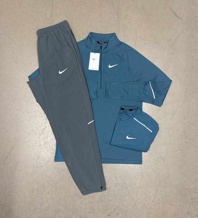 Nike Slate Blue Therma-Fit Running Matching Full Bundle x Nike Grey Miler Challenger Pants
