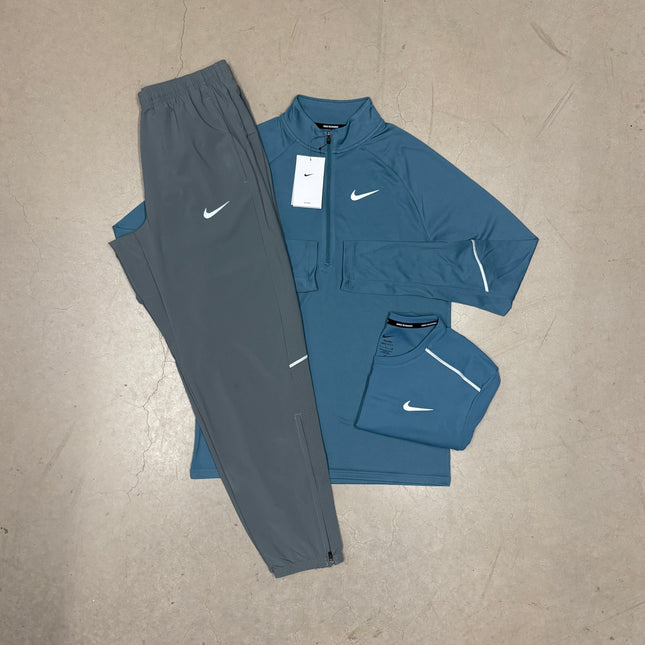 Nike Slate Blue Therma-Fit Running Matching Full Bundle x Nike Grey Miler Challenger Pants