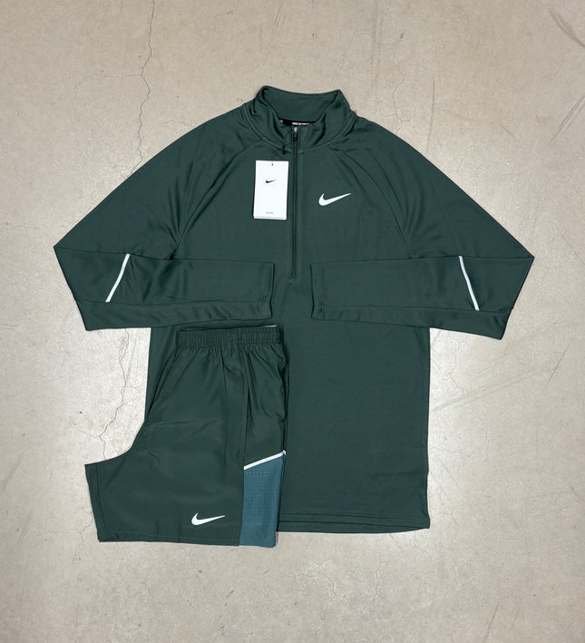 Nike Camo Green Dri-Fit Miler Q-Zip x Nike 7" Camo Green Miler Shorts