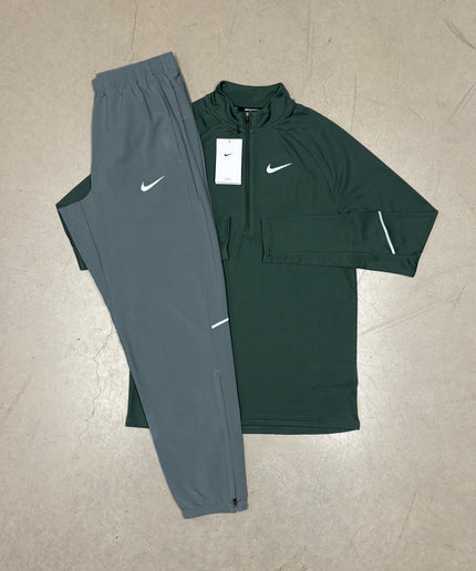 Nike Camo Green Dri-Fit Miler Q-Zip x Nike Grey Miler Challenger Pants