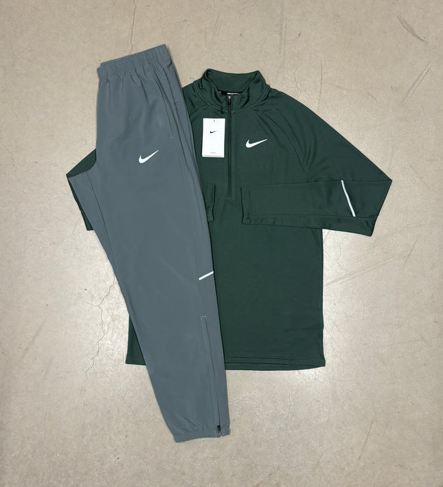 Nike Camo Green Dri-Fit Miler Q-Zip x Nike Grey Miler Challenger Pants